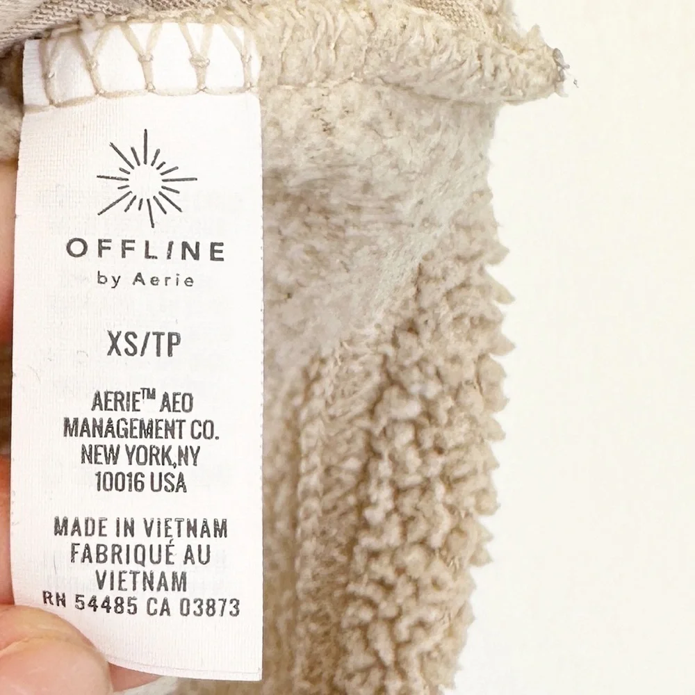 AERIE Offline Cream Tan Sherpa Fleece Quarter Zip Pullover XS - Picture 3 of 7